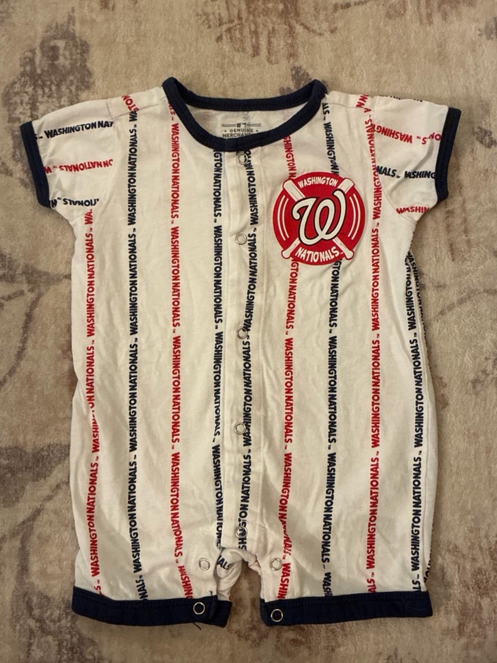 Genuine Merchandise White Baby Romper with Red & Navy Logo